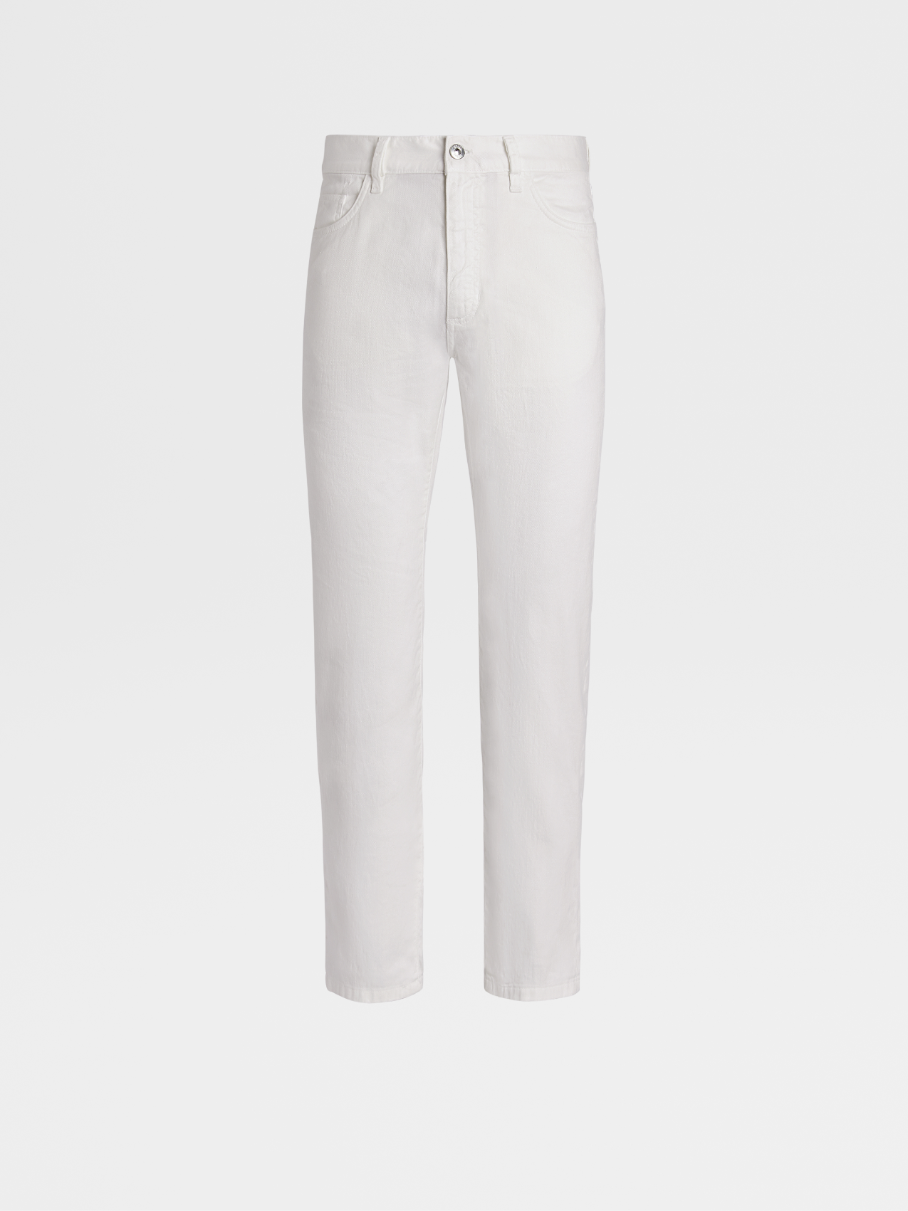 White Stretch Linen and Cotton Jeans
